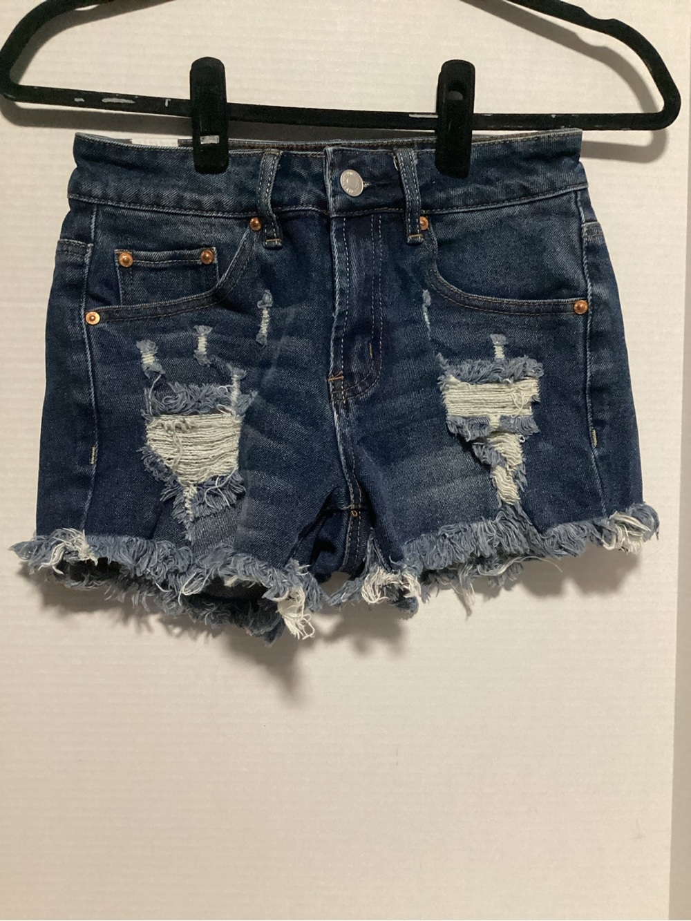 Almost Famous Dark Blue Distressed Denim Shorts Size 0